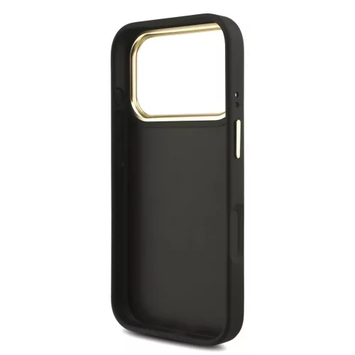 Guess PU bőr 4G Metal Logo Gold Frame MagSafe tok iPhone 17 Pro készülékhez fekete
