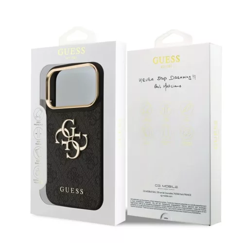 Guess PU bőr 4G Metal Logo Gold Frame MagSafe tok iPhone 17 Pro készülékhez fekete