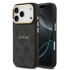   Guess PU Leather 4G Gold Frame MagSafe tok iPhone 17 Pro készülékhez fekete