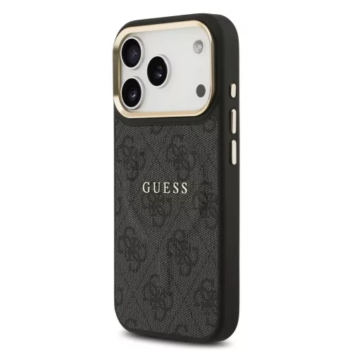 Guess PU Leather 4G Gold Frame MagSafe tok iPhone 17 Pro készülékhez fekete