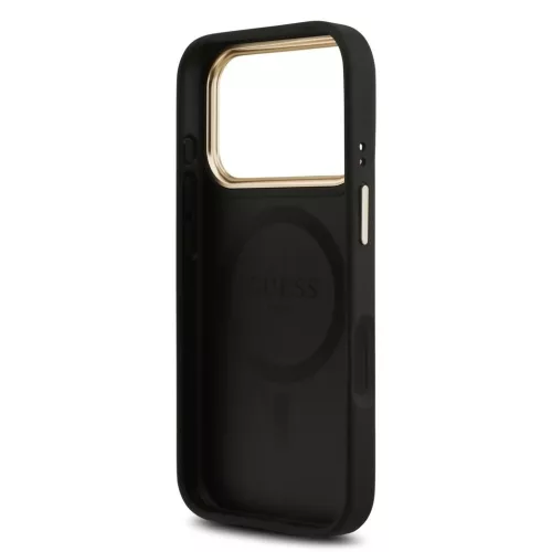 Guess PU Leather 4G Gold Frame MagSafe tok iPhone 17 Pro készülékhez fekete