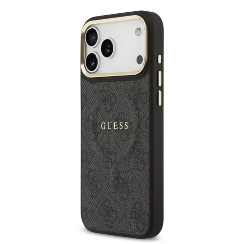 Guess PU Leather 4G Gold Frame MagSafe tok iPhone 17 Pro Max készülékhez fekete