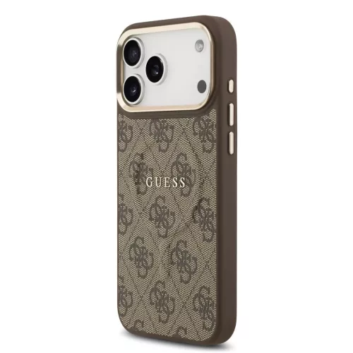 Guess PU Leather 4G Gold Frame MagSafe tok iPhone 17 Pro Max készülékhez barna