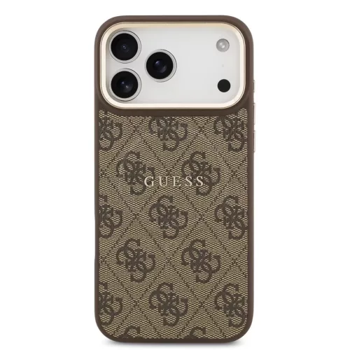 Guess PU Leather 4G Gold Frame MagSafe tok iPhone 17 Pro Max készülékhez barna