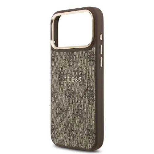 Guess PU Leather 4G Gold Frame MagSafe tok iPhone 17 Pro Max készülékhez barna