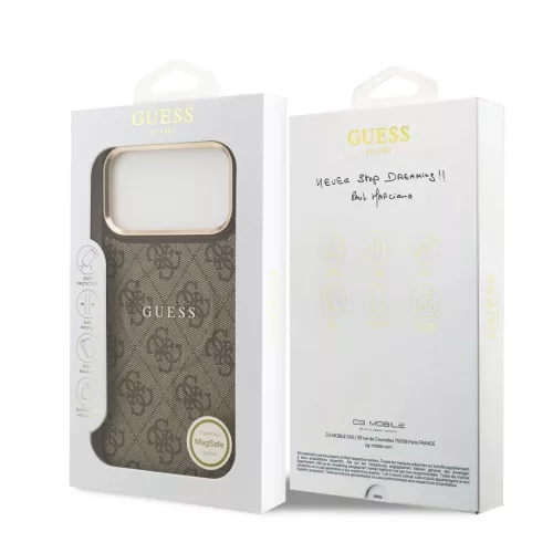 Guess PU Leather 4G Gold Frame MagSafe tok iPhone 17 Pro Max készülékhez barna