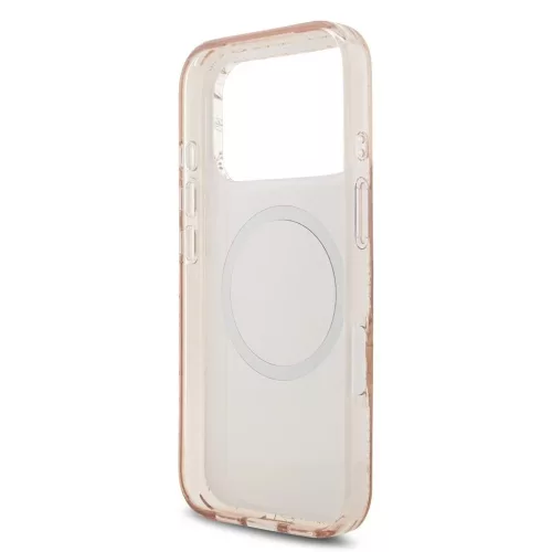 Guess IML Flowers Allover Strap MagSafe tok iPhone 17 Pro készülékhez rózsaszín