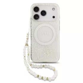   Guess IML Flowers Allover Strap MagSafe Tok iPhone 17 Pro készülékhez fehér