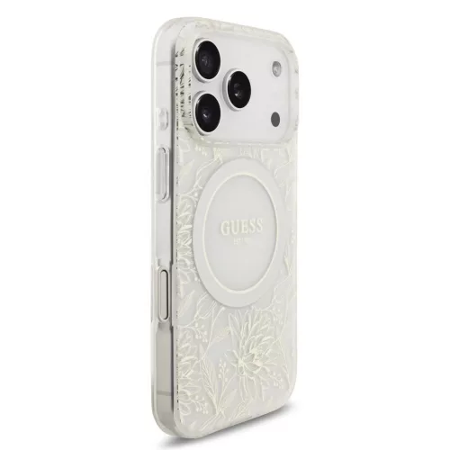 Guess IML Flowers Allover Strap MagSafe Tok iPhone 17 Pro készülékhez fehér
