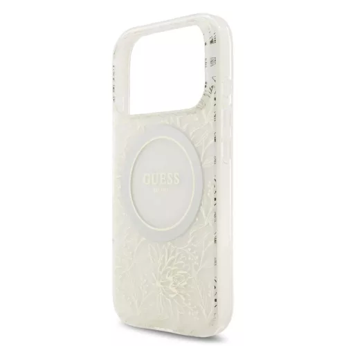 Guess IML Flowers Allover Strap MagSafe Tok iPhone 17 Pro készülékhez fehér