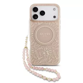   Guess IML Flowers Allover Strap MagSafe tok iPhone 17 Pro Max készülékhez rózsaszín