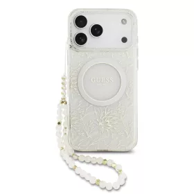   Guess IML Flowers Allover Strap MagSafe tok iPhone 17 Pro Max készülékhez fehér