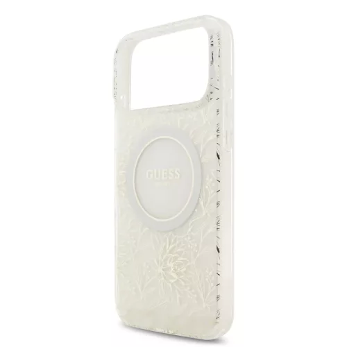 Guess IML Flowers Allover Strap MagSafe tok iPhone 17 Pro Max készülékhez fehér