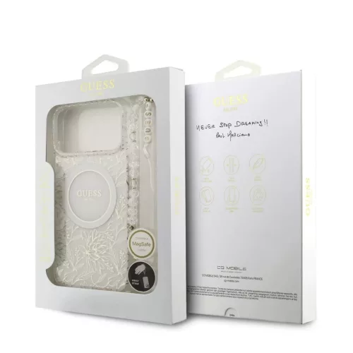 Guess IML Flowers Allover Strap MagSafe tok iPhone 17 Pro Max készülékhez fehér