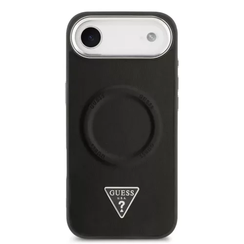 Guess PU Leather Triangle Logo MagSafe tok iPhone 17 Air készülékhez fekete