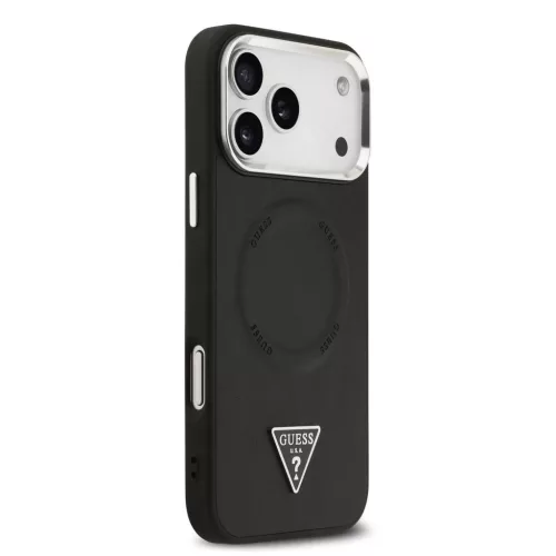 Guess PU bőr Triangle Logo MagSafe tok iPhone 17 Pro Max készülékhez fekete