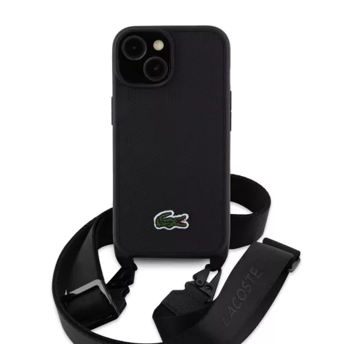 Lacoste Iconic Petit Pique Crossbody Strap Woven Logo tok iPhone 15 készülékhez fekete