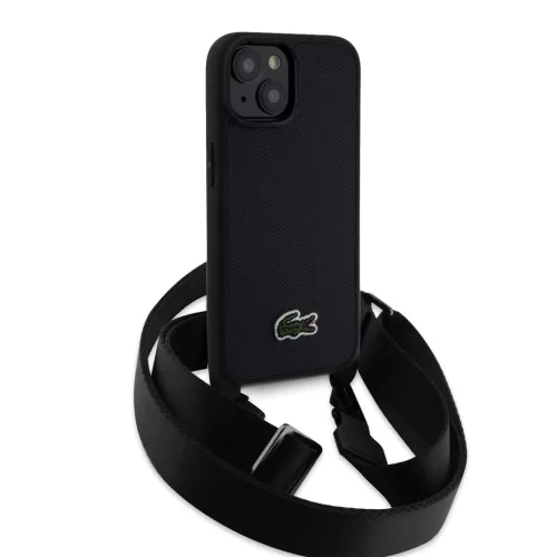 Lacoste Iconic Petit Pique Crossbody Strap Woven Logo tok iPhone 15 készülékhez fekete