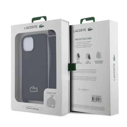 Lacoste Iconic Petit Pique Crossbody Strap Woven Logo tok iPhone 15 készülékhez fekete