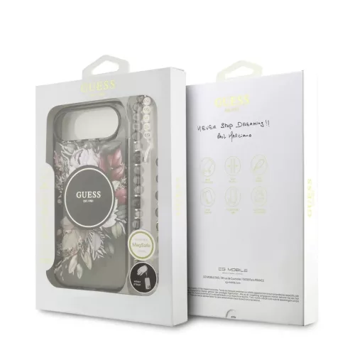 Guess IML Flowers Strap MagSafe tok iPhone 17 Air készülékhez fekete