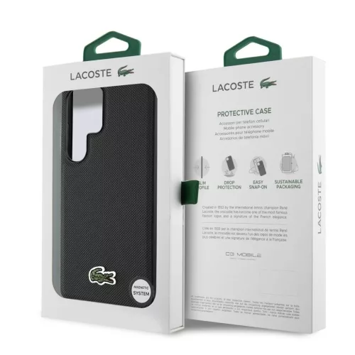 Lacoste Iconic Petit Pique Woven Logo MagSafe tok Samsung Galaxy S25 Ultra készülékhez fekete