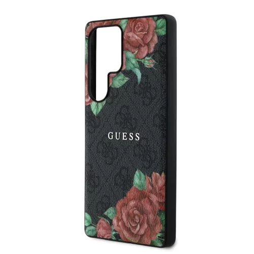 Guess PU Leather 4G Flowers Print Metal Classic Logo MagSafe tok Samsung Galaxy S25 Ultra készülékhez fekete