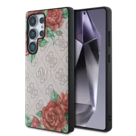   Guess PU Leather 4G Flowers Print Metal Classic Logo MagSafe tok Samsung Galaxy S25 Ultra készülékhez rózsaszín