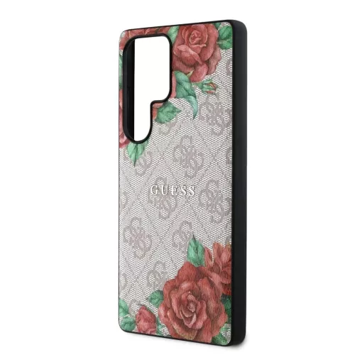 Guess PU Leather 4G Flowers Print Metal Classic Logo MagSafe tok Samsung Galaxy S25 Ultra készülékhez rózsaszín
