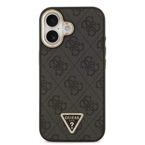 Guess PU Leather 4G Triangle Logo Gold Frame MagSafe tok iPhone 17 készülékhez fekete