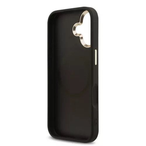 Guess PU Leather 4G Triangle Logo Gold Frame MagSafe tok iPhone 17 készülékhez fekete