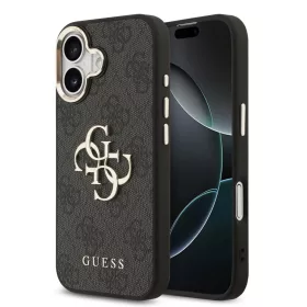   Guess PU Leather 4G Metal Logo Gold Frame tok iPhone 17 készülékhez fekete