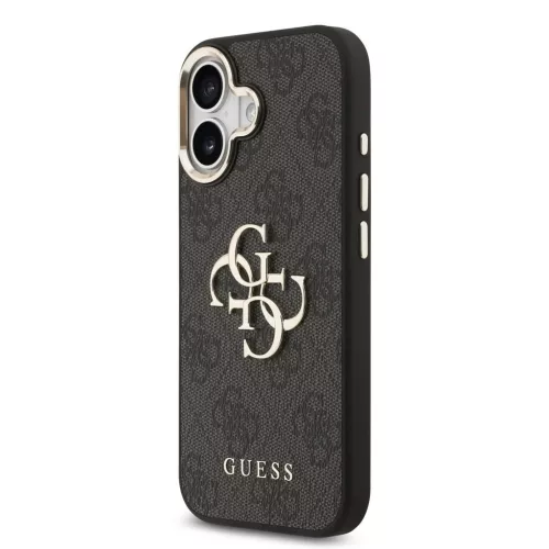 Guess PU Leather 4G Metal Logo Gold Frame tok iPhone 17 készülékhez fekete