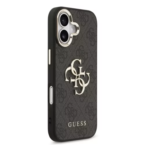 Guess PU Leather 4G Metal Logo Gold Frame tok iPhone 17 készülékhez fekete
