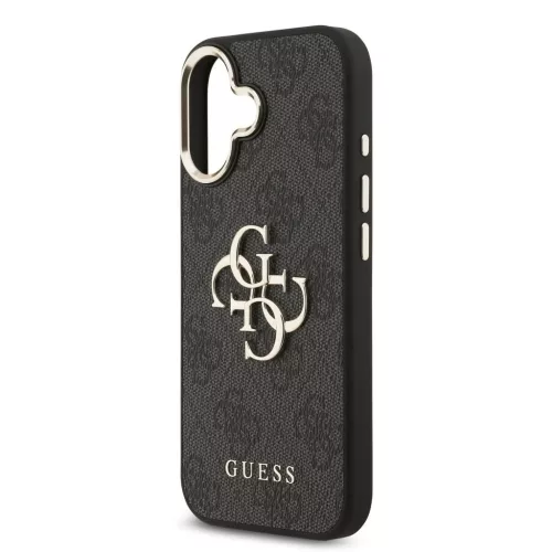 Guess PU Leather 4G Metal Logo Gold Frame tok iPhone 17 készülékhez fekete