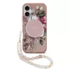 Guess IML Flowers Strap MagSafe tok iPhone 17 készülékhez rózsaszín