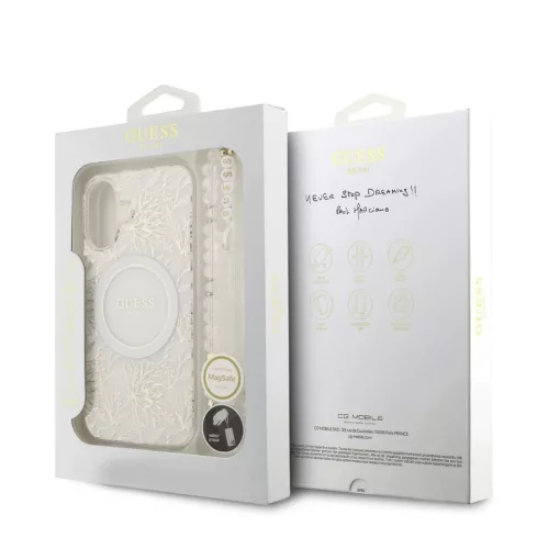 Guess IML Flowers Allover Strap MagSafe tok iPhone 17 készülékhez fehér