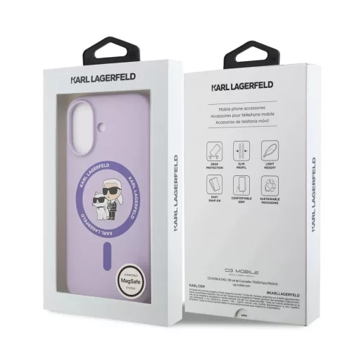 Karl Lagerfeld Liquid Silicone Karl and Choupette MagSafe tok iPhone 17 készülékhez lila