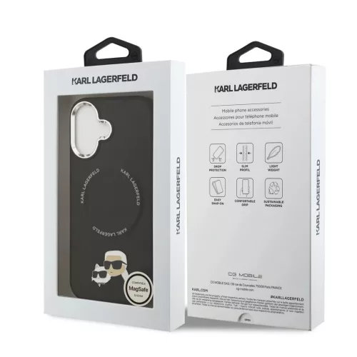 Karl Lagerfeld PU Karl and Choupette Heads Pins MagSafe tok iPhone 17 készülékhez fekete
