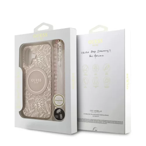 Guess IML Flowers Allover Strap MagSafe tok iPhone 17 készülékhez rózsaszín