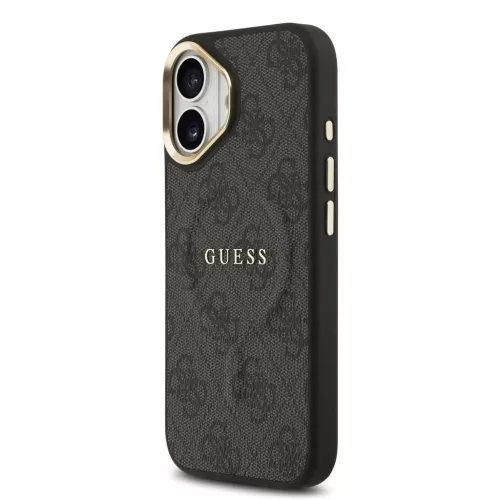 Guess PU bőr 4G Gold Frame MagSafe tok iPhone 17 készülékhez fekete