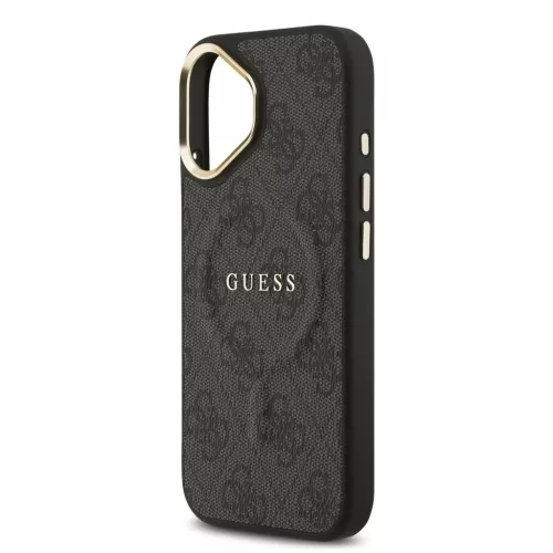 Guess PU bőr 4G Gold Frame MagSafe tok iPhone 17 készülékhez fekete