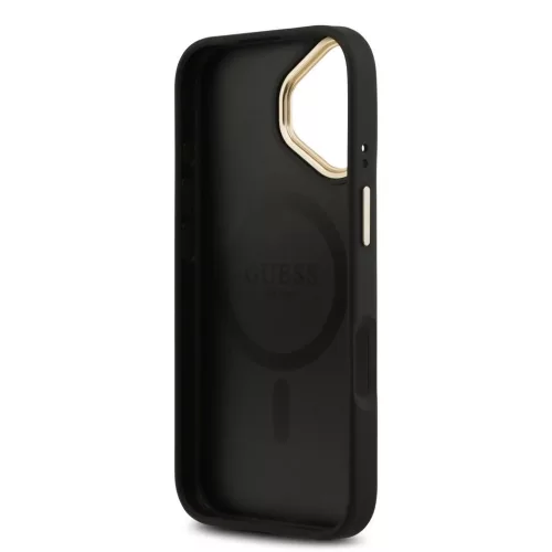 Guess PU bőr 4G Gold Frame MagSafe tok iPhone 17 készülékhez fekete