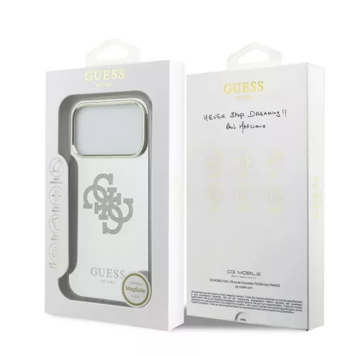 Guess PC/TPU Mirror 4G Glitter Logo MagSafe tok iPhone 17 Pro Max készülékhez arany