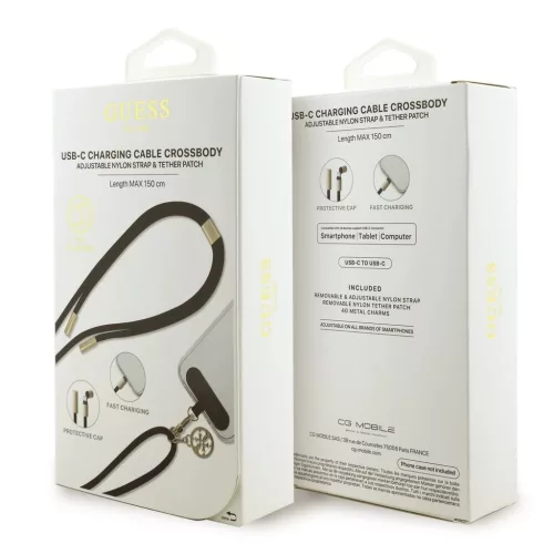 Guess Crossbody Strap 4G Charm töltőkábel USB-C/USB-C fekete