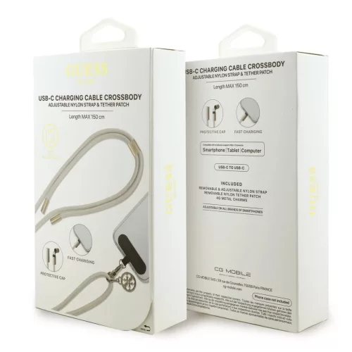 Guess Crossbody Strap 4G Charm töltőkábel USB-C/USB-C bézs