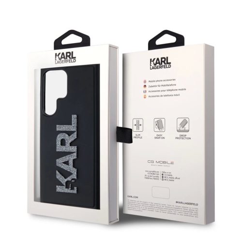 Karl Lagerfeld 3D Rubber Glitter Logo tok Samsung Galaxy S24 Ultra készülékhez fekete