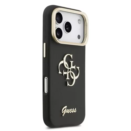 Guess PU Grained 4G Logo Stand Camera Frame tok iPhone 17 Pro készülékhez fekete