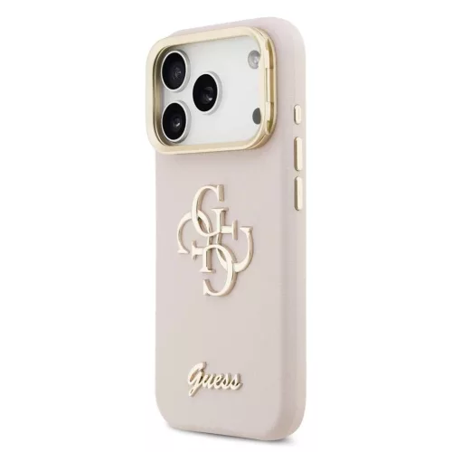 Guess PU Grained 4G Logo Stand Camera Frame tok az iPhone 17 Pro készülékhez rózsaszín