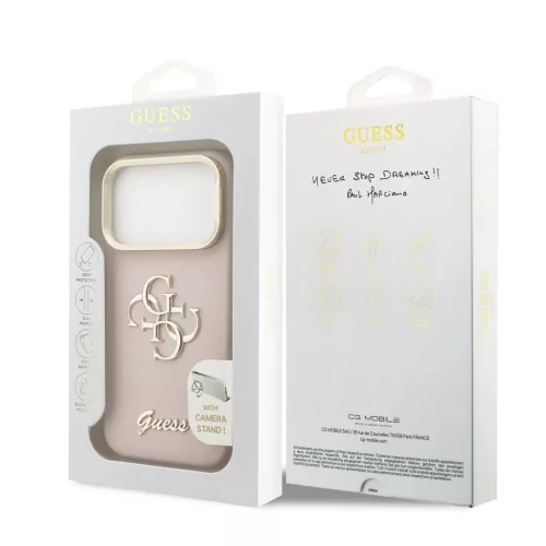 Guess PU Grained 4G Logo Stand Camera Frame tok az iPhone 17 Pro készülékhez rózsaszín