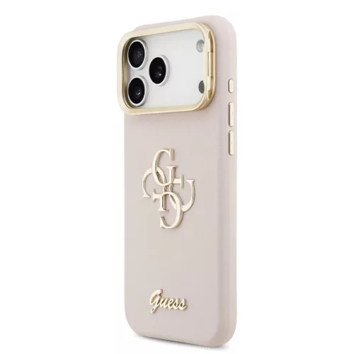 Guess PU Grained 4G Logo Stand Camera Frame tok iPhone 17 Pro Max készülékhez rózsaszín